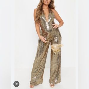 Gold Sequin Halterneck Jumpsuit